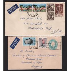 (ST1561) AUSTRALIA · 1963/65: 4 small air mail covers to USA or G.B. with multifrankings of contemporary commems and defins making up the applicable rates · excellent to fine condition throughout (2 images)