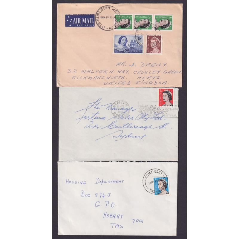 (ST1587) AUSTRALIA · 1966/67: 3c, 4c & 5c multicoloured QEII coils on cover all in excellent to fine condition (3)