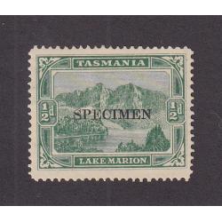 (SZ1535) TASMANIA · 1903: lithographed ½d green Pictorial (V/Crown wmk · perf.12.4) optd SPECIMEN SG 237s · clean hinge remnant · fine condition · c.v. £120 (2 images)