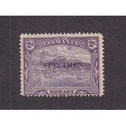 (SZ1537) TASMANIA · 1902: 2d deep reddish-violet Pictorial (s/ways V/Crown Wmk · perf.12.4) optd SPECIMEN SG 239s · mark on gum where hinge removed o/wise in nice condition · c.v. £130 · (2 images)