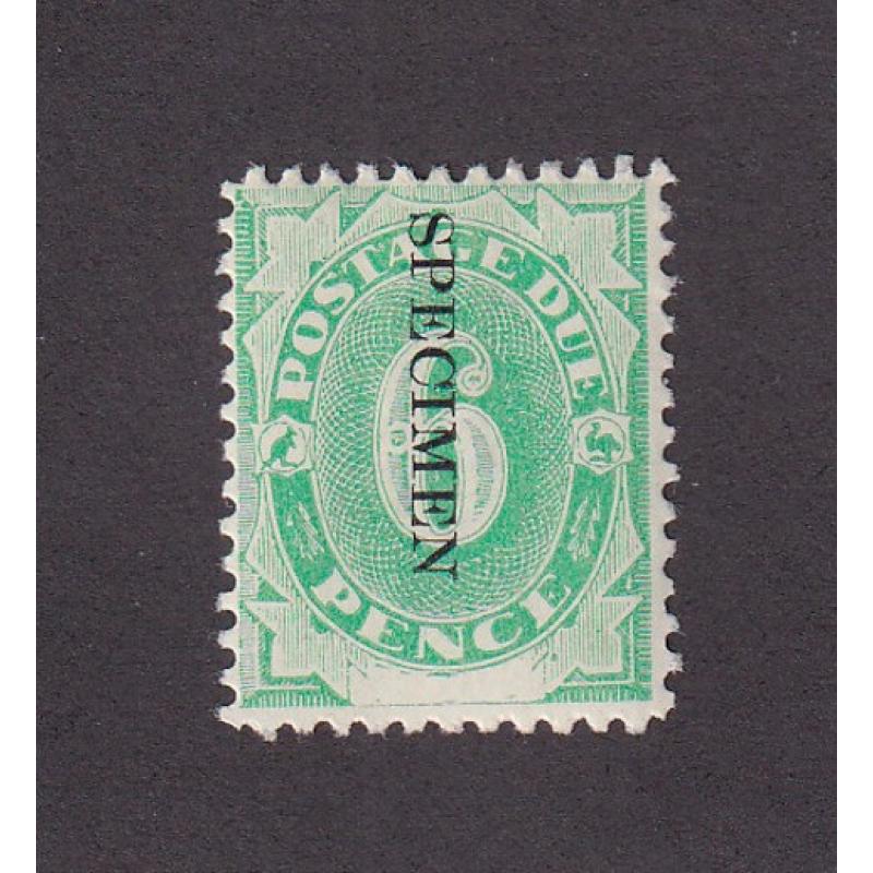 (SZ1542) AUSTRALIA · 1902: mint 6d emerald-green P/Due (inverted wmk) optd SPECIMEN SG D6ws · hinge remnant · fine appearance (2 images)