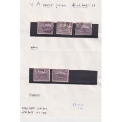 (TY10113L) TASMANIA · collection remnants of 'A' perfins used by Tattersall on Pictorials to 6d · different types · condition as per largest images · 30 stamps (3 images)