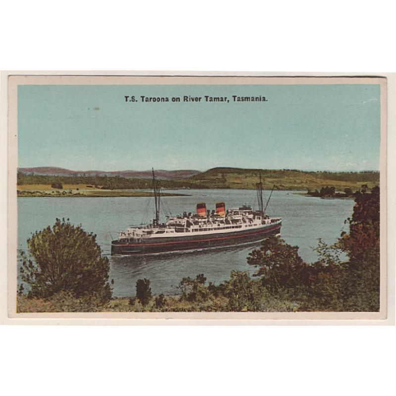 (TY15288) TASMANIA · 1930s: colour card by an unidentified publisher w/view T.S. TAROONA ON RIVER TAMAR · message on verso but not postally used · excellent to fine condition