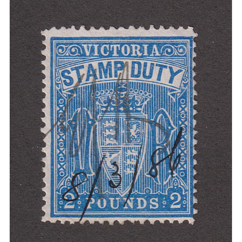 (VV1167) VICTORIA · 1881: pen-cancelled £2 blue S/Duty perf.12½ Craig 3.96 in excellent condition (2 images)