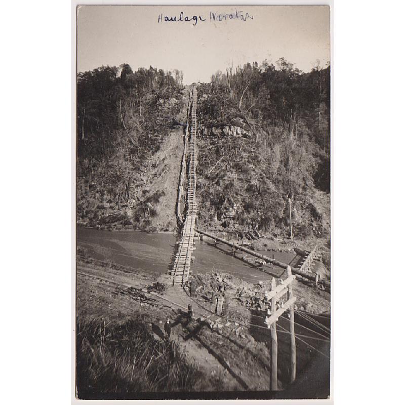 (WS1247) TASMANIA · 1910: real photo card with a view of the WARATAH HAULAGE · postally used from there · interesting message includes "... the Bischoff mine is thinking about closure" · fine condition (2 images)