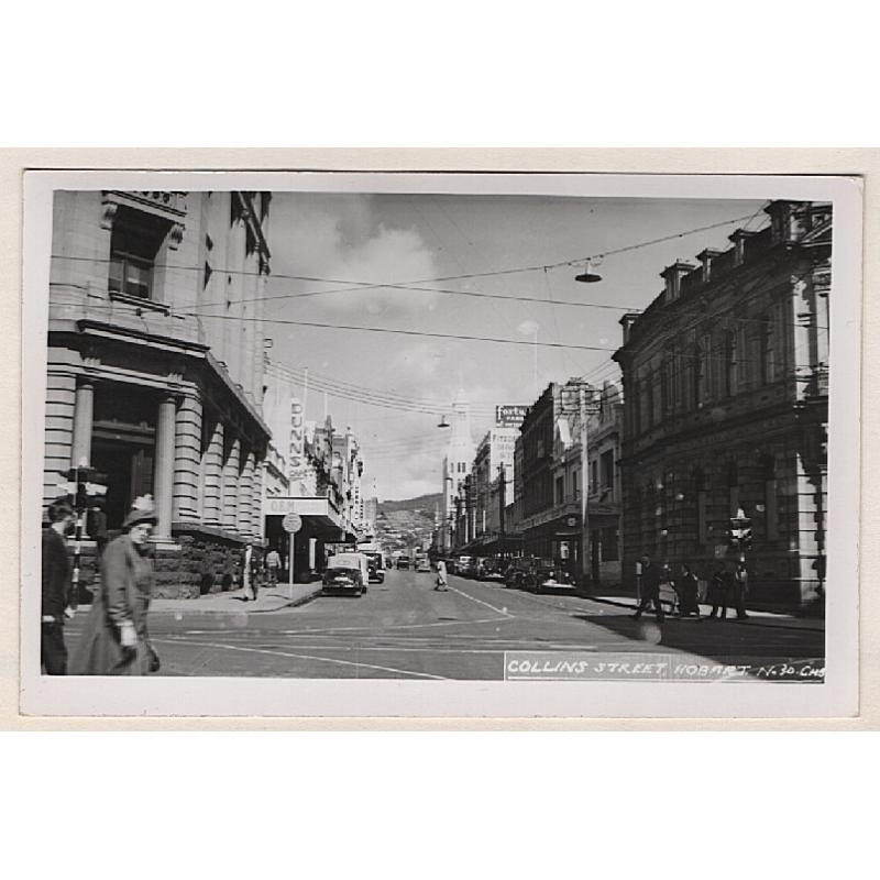 (WW15118) TASMANIA · 1940s: unused real photo card by G.M. Breaden (No.30) with a view of COLLINS STREET HOBART · photo taken outsideb the AMP Building on the intersection with Elizabeth Street · fine condition