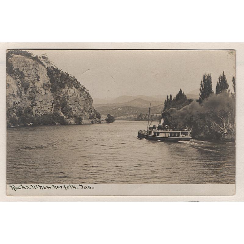 (WW15151) TASMANIA ·  1906: postally used real photo card, possibly by R.C. Harvey, w/view ROCKS Nr. NEW NORFOLK in excellent to fine condition