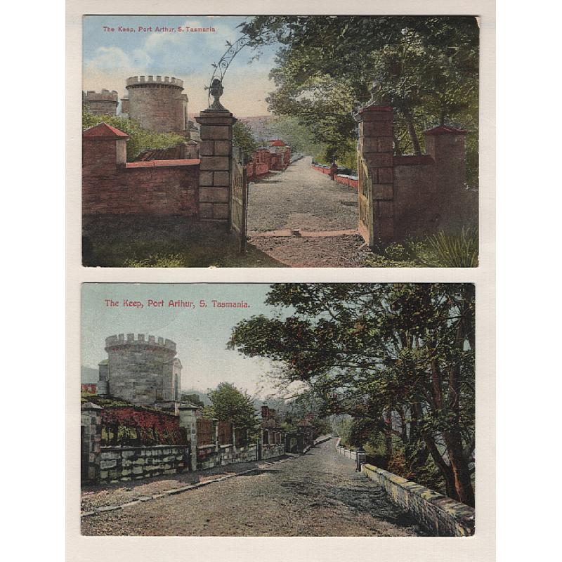 (WW15171) TASMANIA ·  c.1910: unused colour cards by Spurling & Son (both numbered '485' with different views of THE KEEP, PORT ARTHUR · one card has 2 tiny pin-holes o/wise condition is excellent to fine (2)