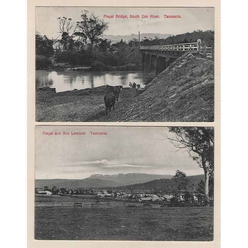 (WW15181) TASMANIA ·  1908/10: b&w cards by Spurling & Son (both unnumbered) w/views FINGAL BRIDGE and FINGAL AND BEN LOMOND · both cards have been used and are in excellent to fine condition (2)