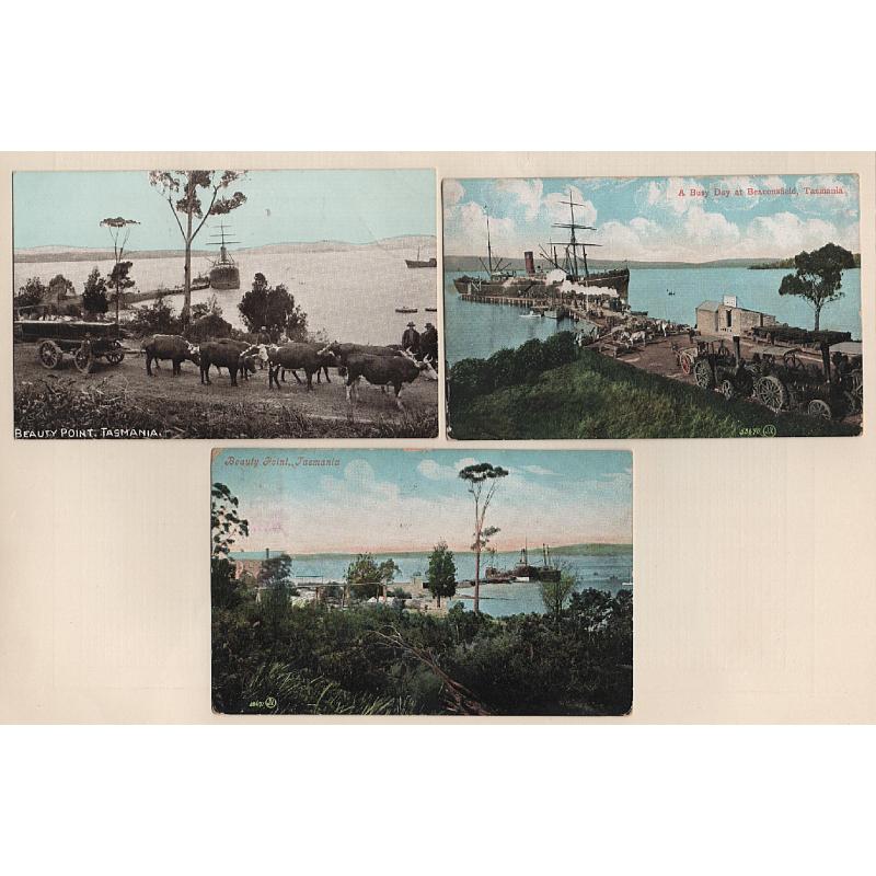 (WW15187) TASMANIA  · 1905/10: 3 different cards by Valentine w/views of BEAUTY POINT · two have been postally used · all are in excellent condition (3)