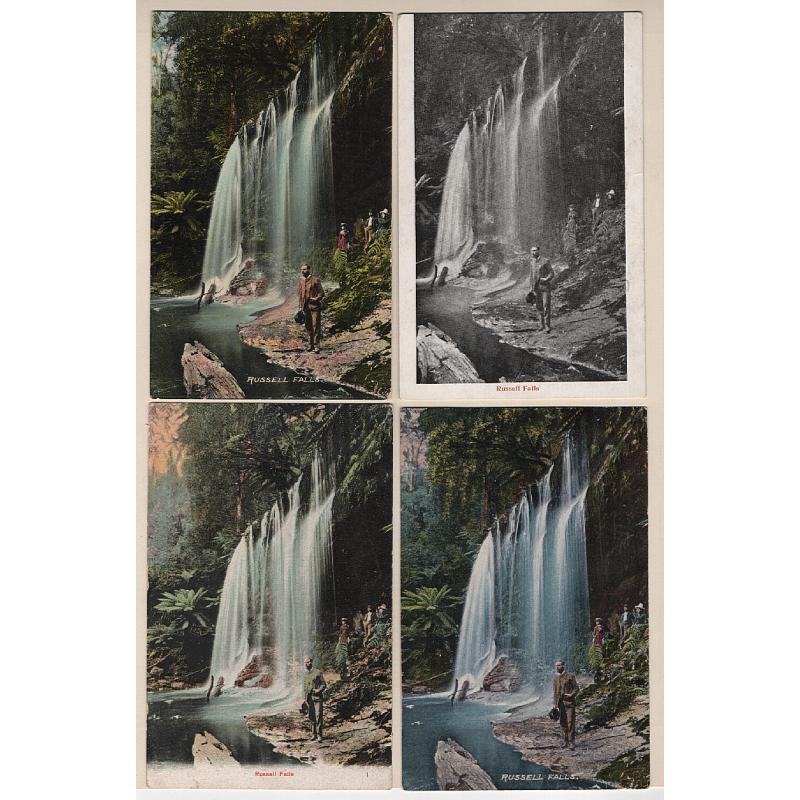 (WW15208) TASMANIA  · 1906/15: four cards by J. Walch & Sons using the sale photograph of RUSSELL FALLS · 3 cards have been used · condition is excellent to fine