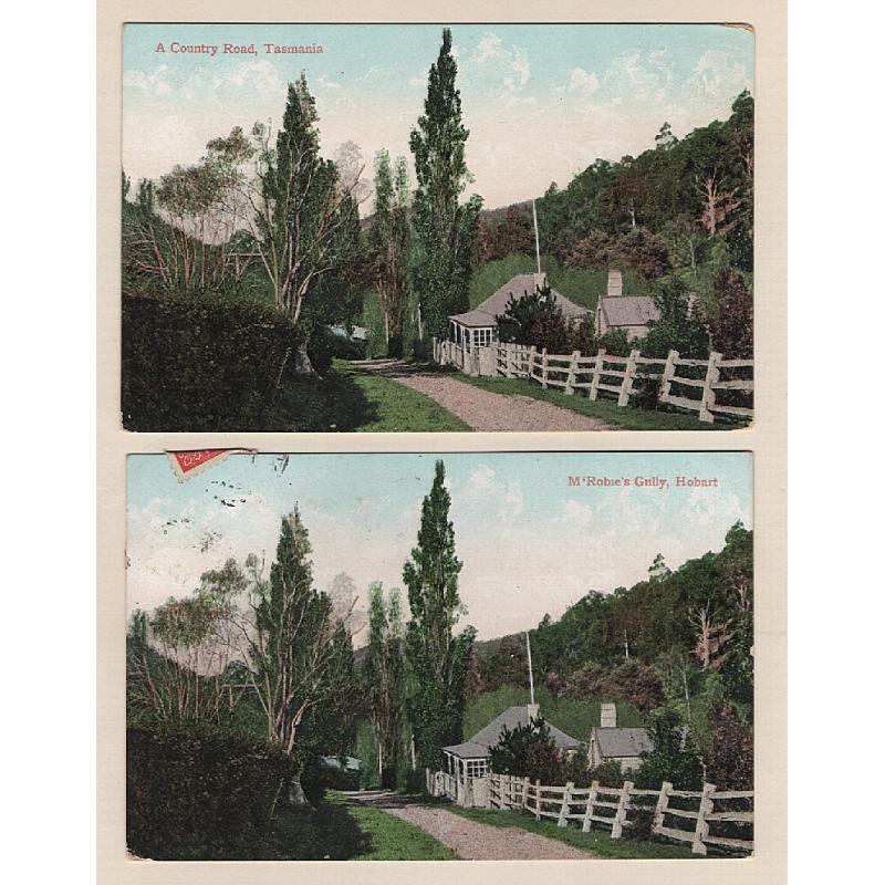 (WW15210) TASMANIA  · 1907/14: 4 colour cards by Valentine's · two cards are duplicated with different titles but the scene is at McROBIE'S GULLY near Hobart · condition is excellent to fine (2 images))