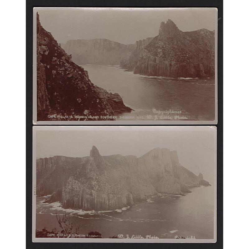 (WW15260) TASMANIA  · c.1910: two unused real photo cards by W.J. Little with views of CAPE PILLAR and TASMAN ISLAND · photos somewhat over-exposed but overall are in an excellent to fine condition (2)