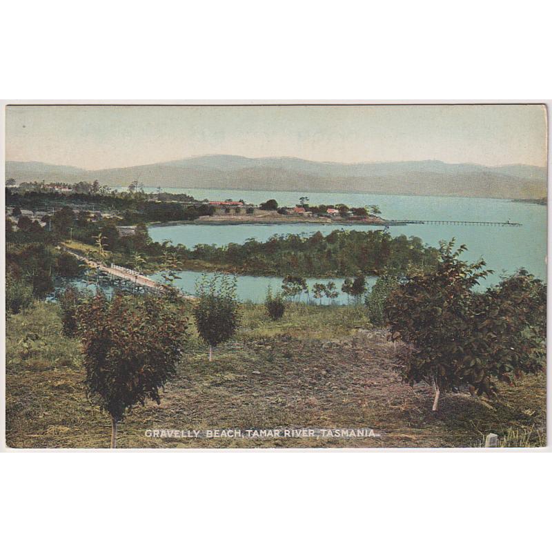 (WW1611) TASMANIA · c.1915: unused card by Spurling & Son (No.783) w/view of GRAVELLY BEACH TAMAR RIVER · excellent condition