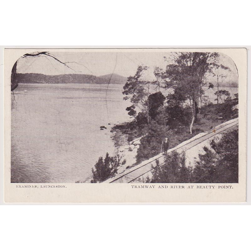 (WW1623) TASMANIA  · c.1904: unused undivided back card printed by The Examiner w/view TRAMWAY AND RIVER AT BEAUTY POINT · fine condition